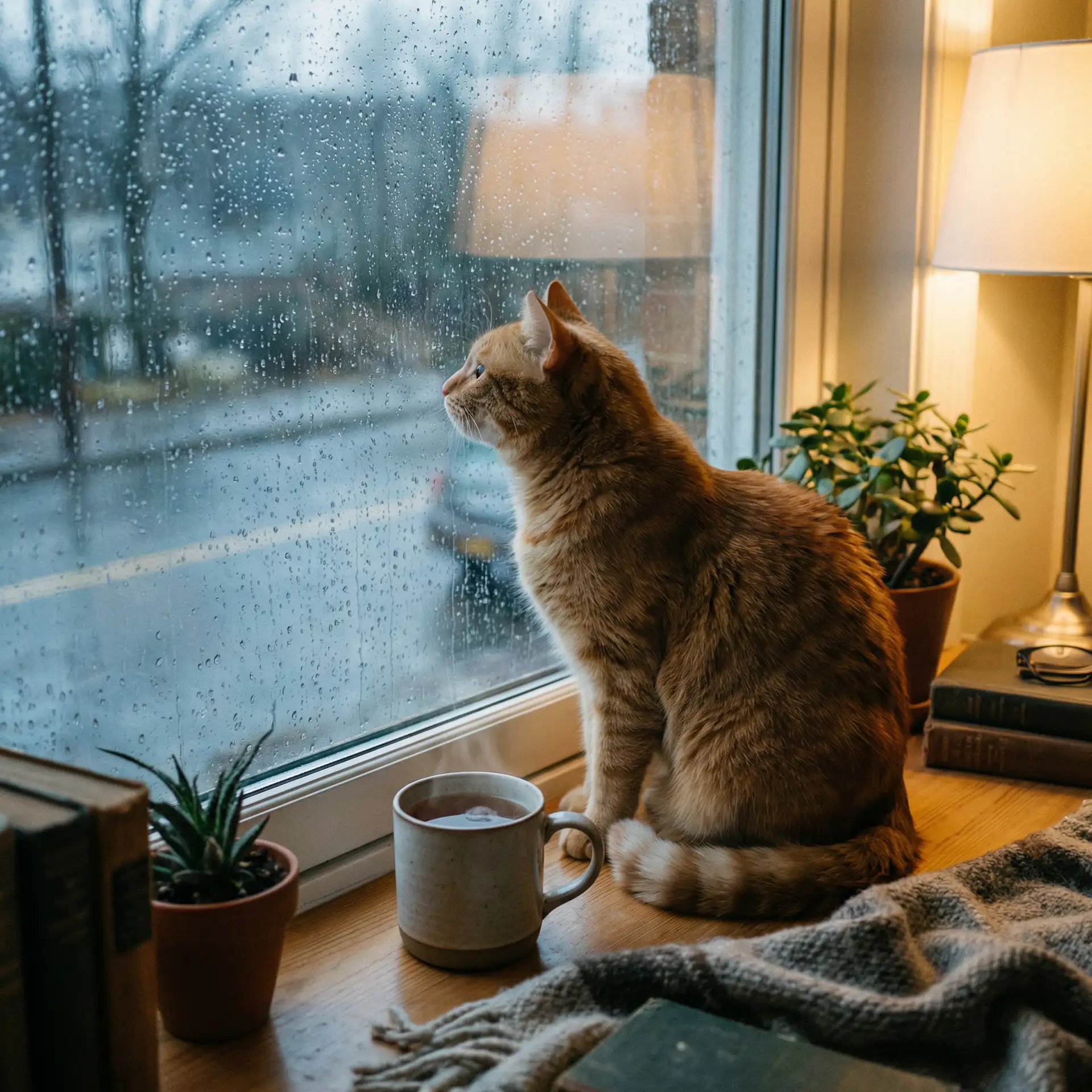 猫咪望着窗外的雨 - 美景之屋女主角